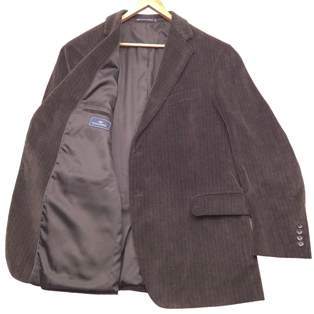 Dockers Herringbone Corduroy Blazer‎ Jacket Notch Lapel Charcoal Mens 46R